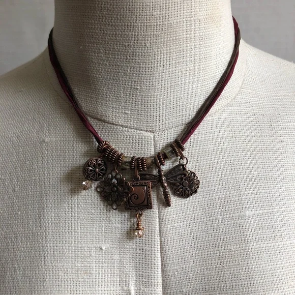 Bohemian hand crafted copper charm necklace - Picture 2 of 3